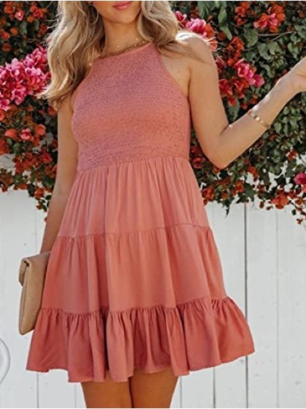Sleeveless Smocked Tiered Dress - Dusty Rose